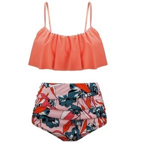 High waisted vintage style floral bikini s…